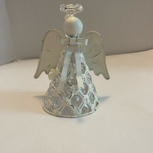 Angel White Metal Wings Crystal beaded ornament  Or small Tree Topper.